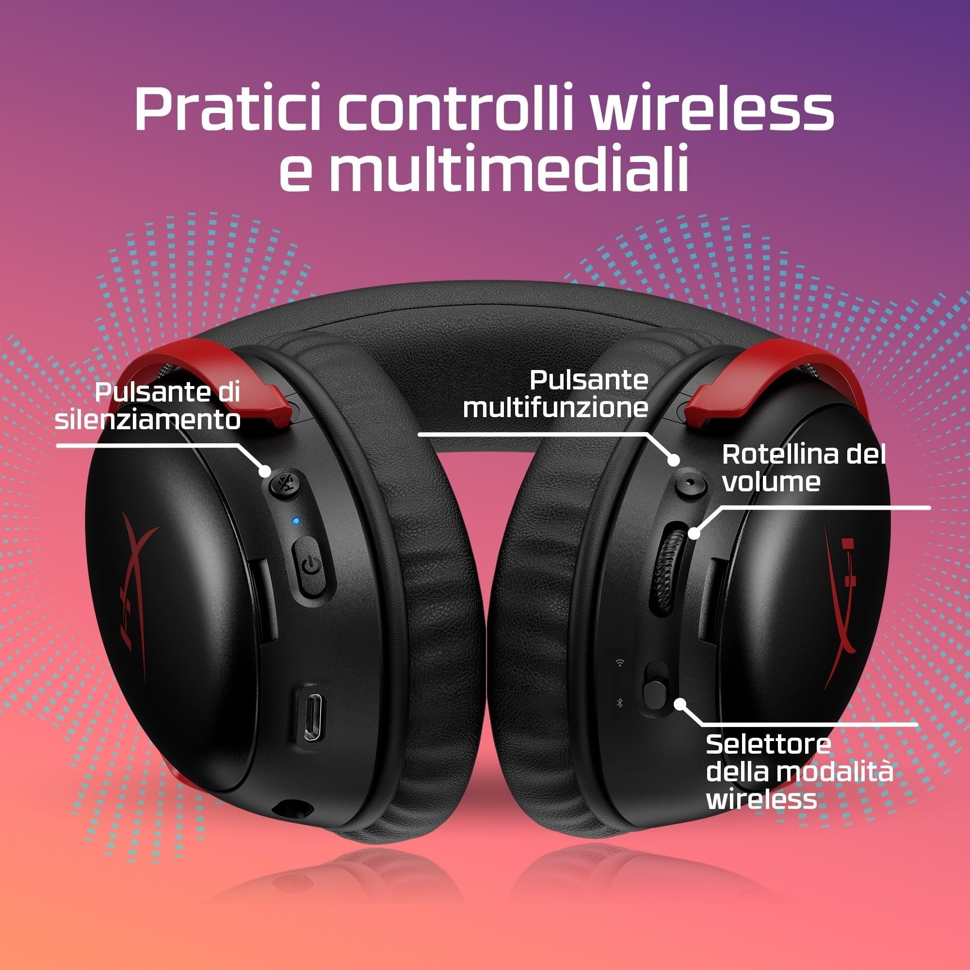 HyperX Cloud III S Wireless, Cuffie Bluetooth, Audio 3D, Microfono Noise-Cancelling, Fino a 200 ore di Autonomia, Dongle USB-C, Compatibili con PC, PS5, Nintendo Switch, Nero