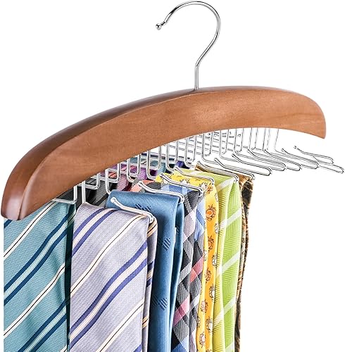 Gancho de corbata de madera, soporte para corbata, organizador de cinturón para armario, 24 ganchos giratorios de 360 para cinturón de corbata de