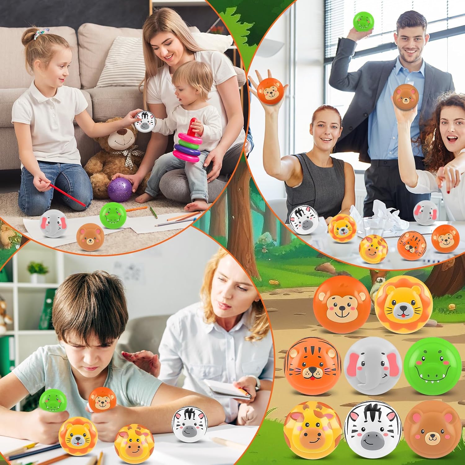 HyDren 48 Pcs Animal Stress Balls Jungle Animal Party Favor 2" Safari Squeeze Ball Fidget Toys with Bag Wild One Zoo Birthday Decoration Classroom Prizes for Baby Shower Student Kids Gifts , 8 Style
