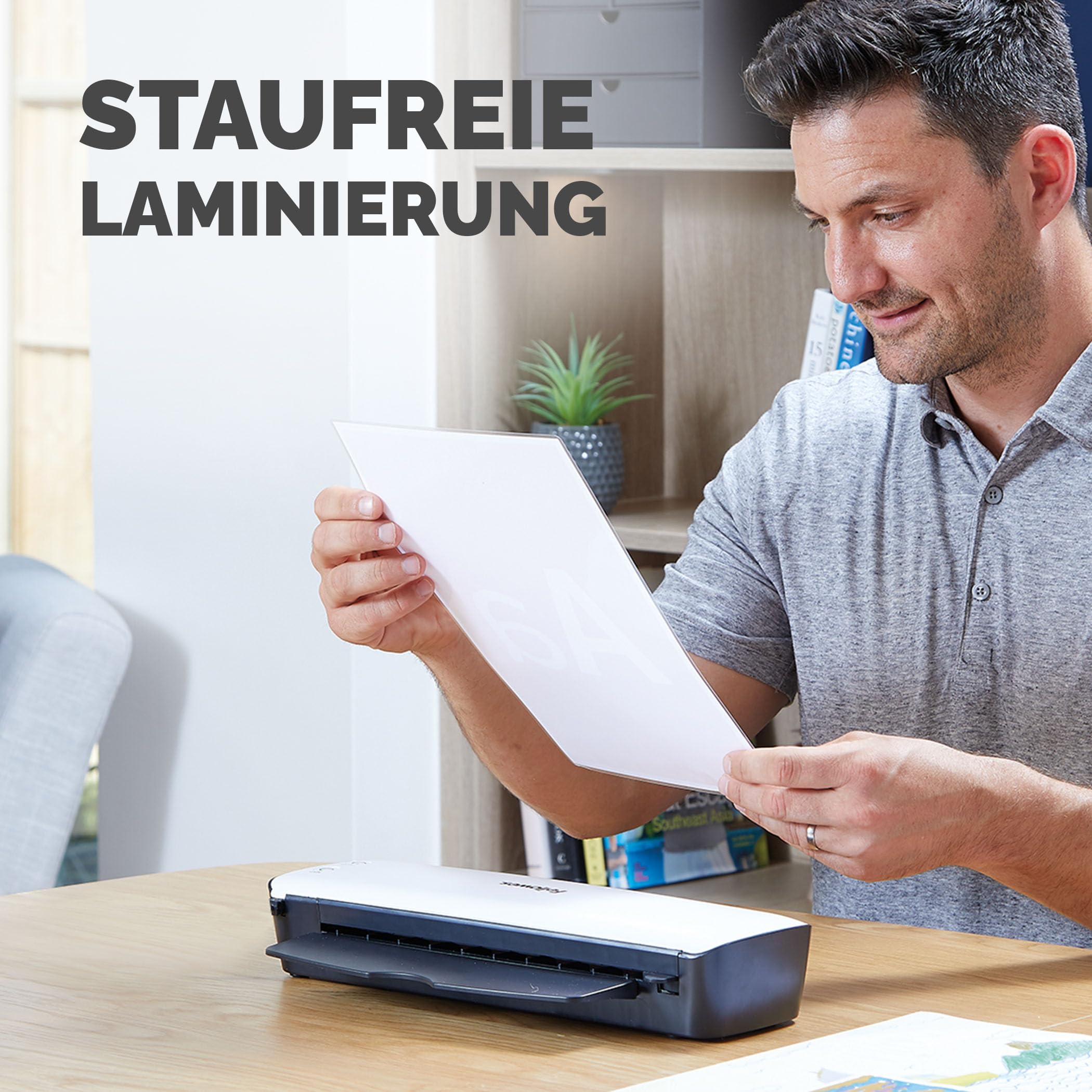 Fellowes Laminiergerät A4 Sola für Zuhause und Homeoffice, für Laminierfolien bis 125 Mikron Stärke, staufrei + Fellowes A4 Laminierfolien, glänzende Oberfläche, 120 Hüllen - Amazon Exclusive