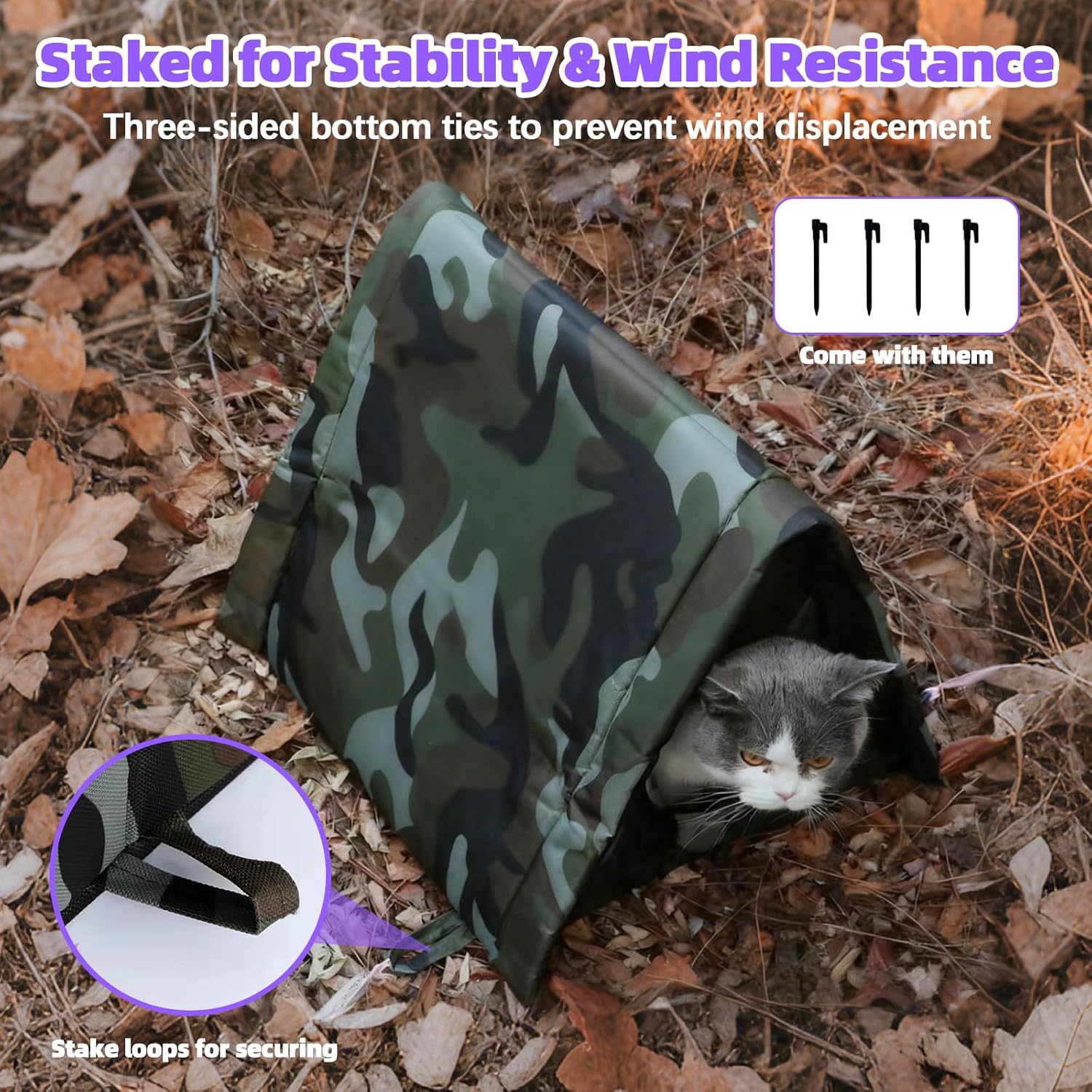 Cat Houses for Outdoor Cats,Self Heating Insulated Outdoor Cat House Weatherproof with Warm Mat for Feral & Stray Cats, Waterproof Cat Shelter Pet Tent Bed Cave for Hiding Outsides (Green)