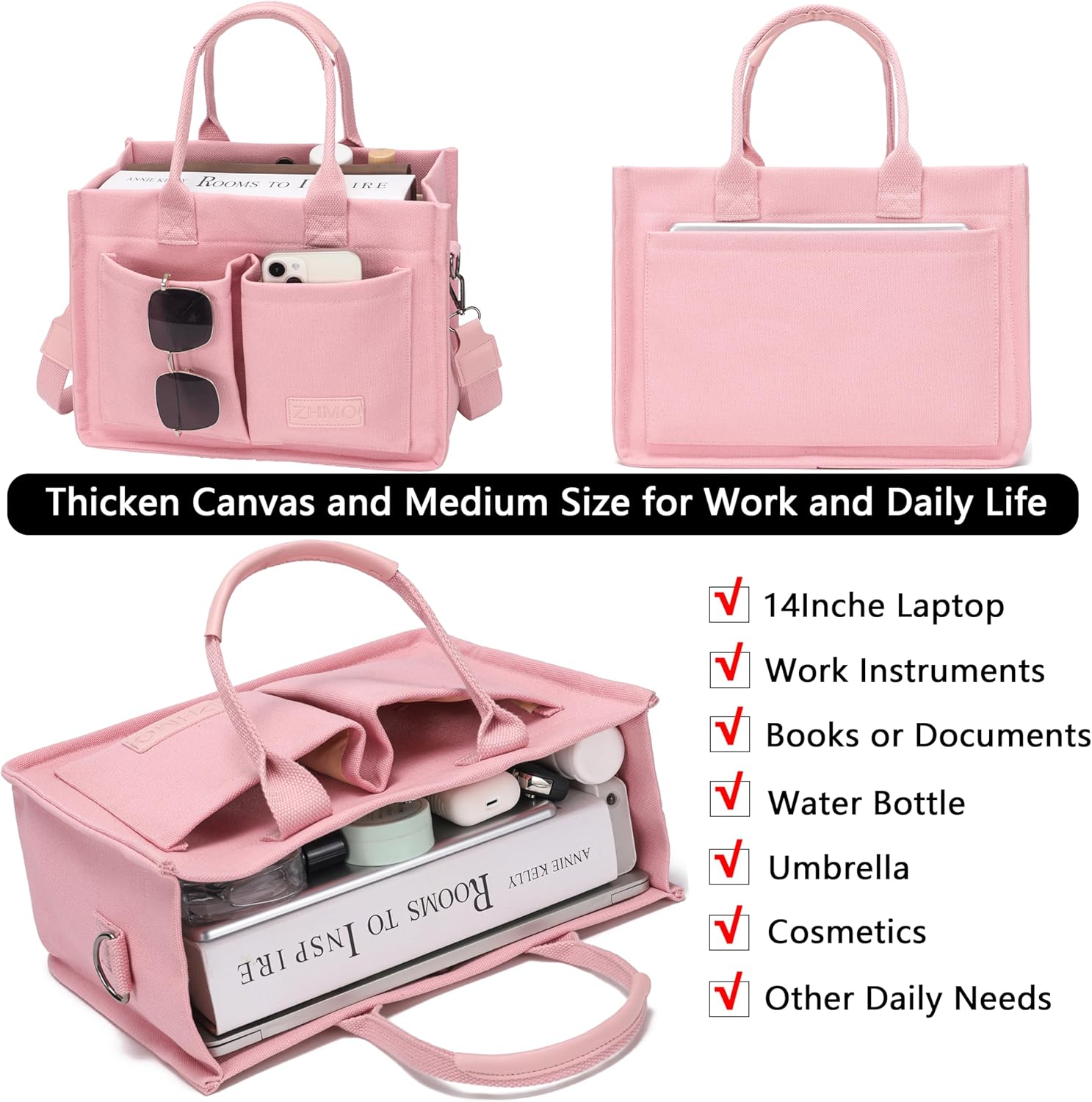 Canvas Tote Bag for Women,Women's Bags Crossbody Bags Work Laptop Tote Bag Large Handbags Purse for Travel Nurse Teacher - Image 4