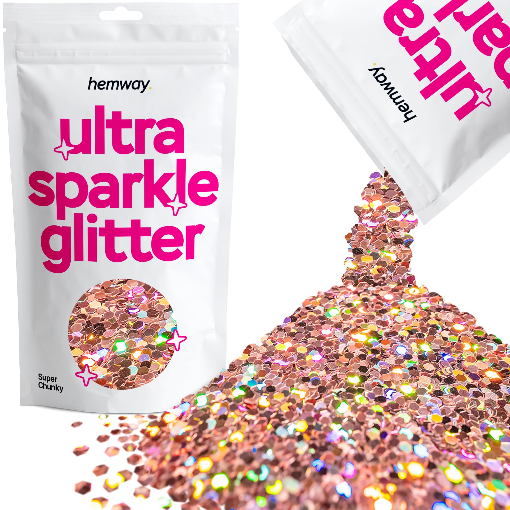 Hemway Ultra Sparkle Glitter Baby Pink Iridescent 100g Fine | Glitter for Arts & Craft, Makeup, Nail Art, Crafting, Card Making, Sparkle Decoration — view 109