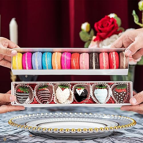 Miniatura 3 de 24 cajas de fresas de ventana transparente de 12 x 2.2 x 2 pulgadas, cajas de macarrones, cajas de trufas, cajas de bombas de cacao, cajas de