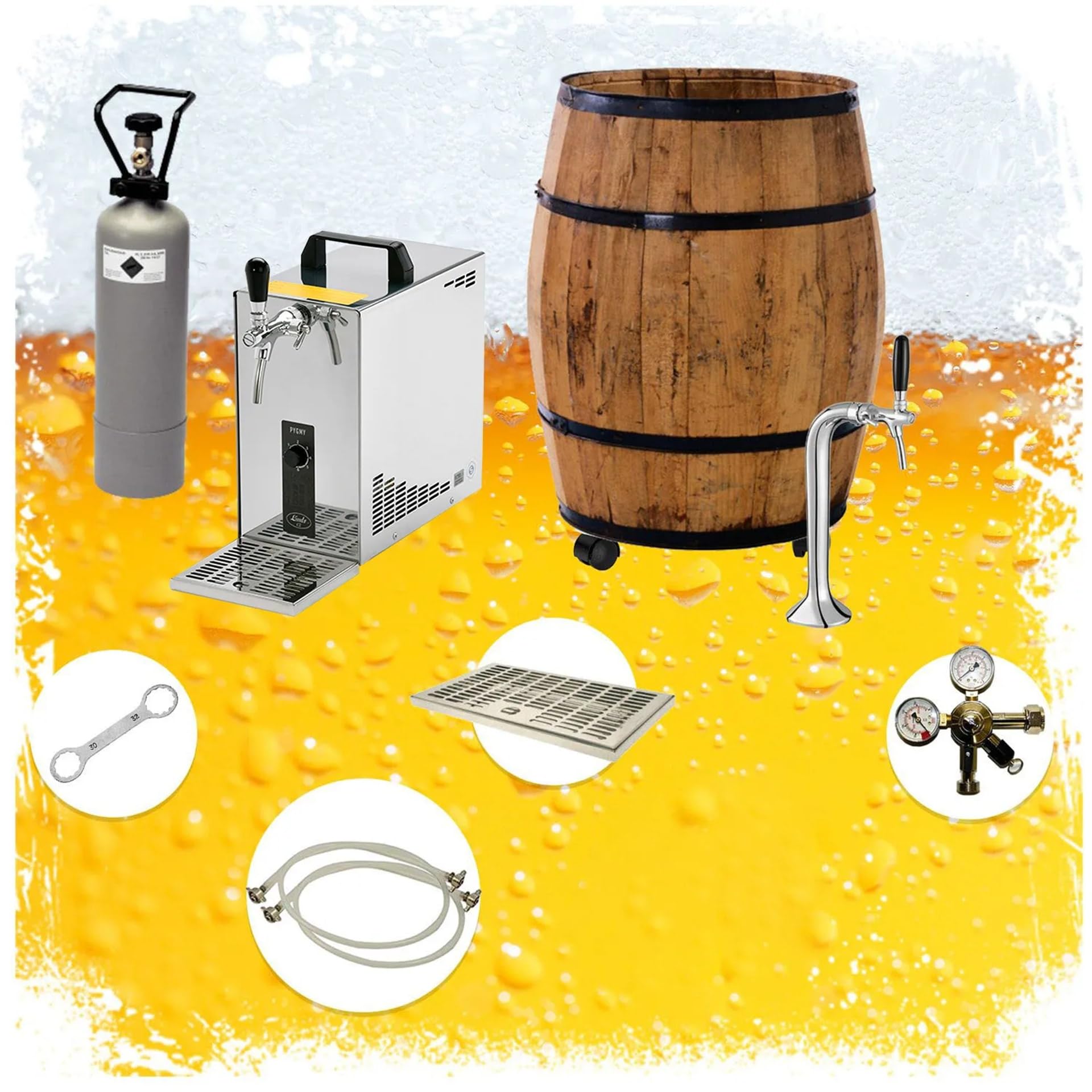 Set Completo impianto spillatura Birra Mobile barrique Pygmy 25 30 l/h con Testa Triangolare, Tipo G, per Birra Fino a 30 l