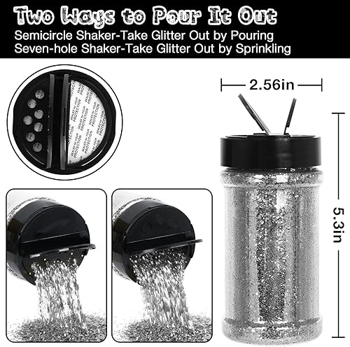 Miniatura 10 de WOOGLITTER Purpurina negra, 7.05 onzas (7.05 oz), purpurina gruesa para manualidades de resina, manualidades, vasos, slime, cosméticos y decoración