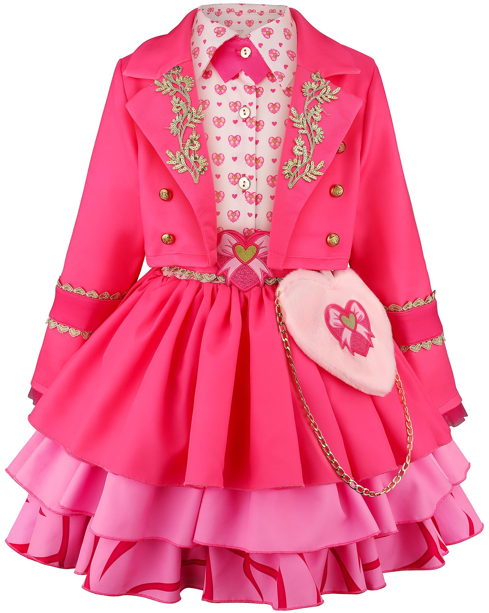 Déguisement Pink Fille Cosplay Wonderland Pink Princesse Set Rose Veste Robe et Sac Ceinture pour Carnaval Halloween Fête Anniversaire Masquerade Costume 100-150