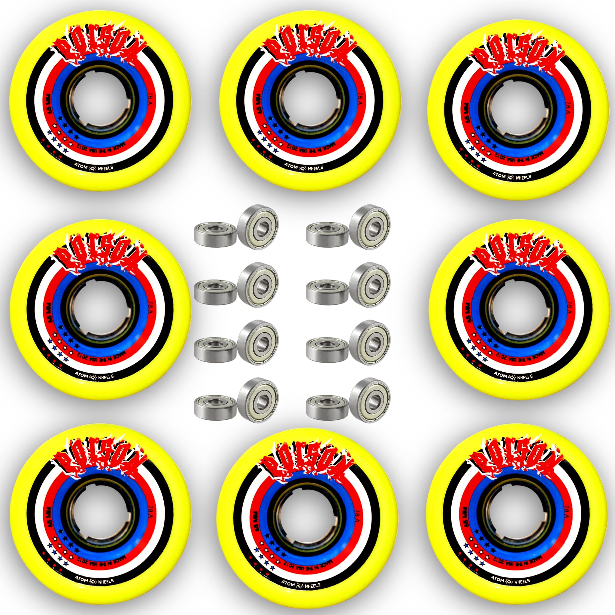 Sh Atom Poison Original Quads Roller Skating Wheels, 78A Hardness (Set of 8) + 627ZZ Bearing (16 Pcs)-image-49