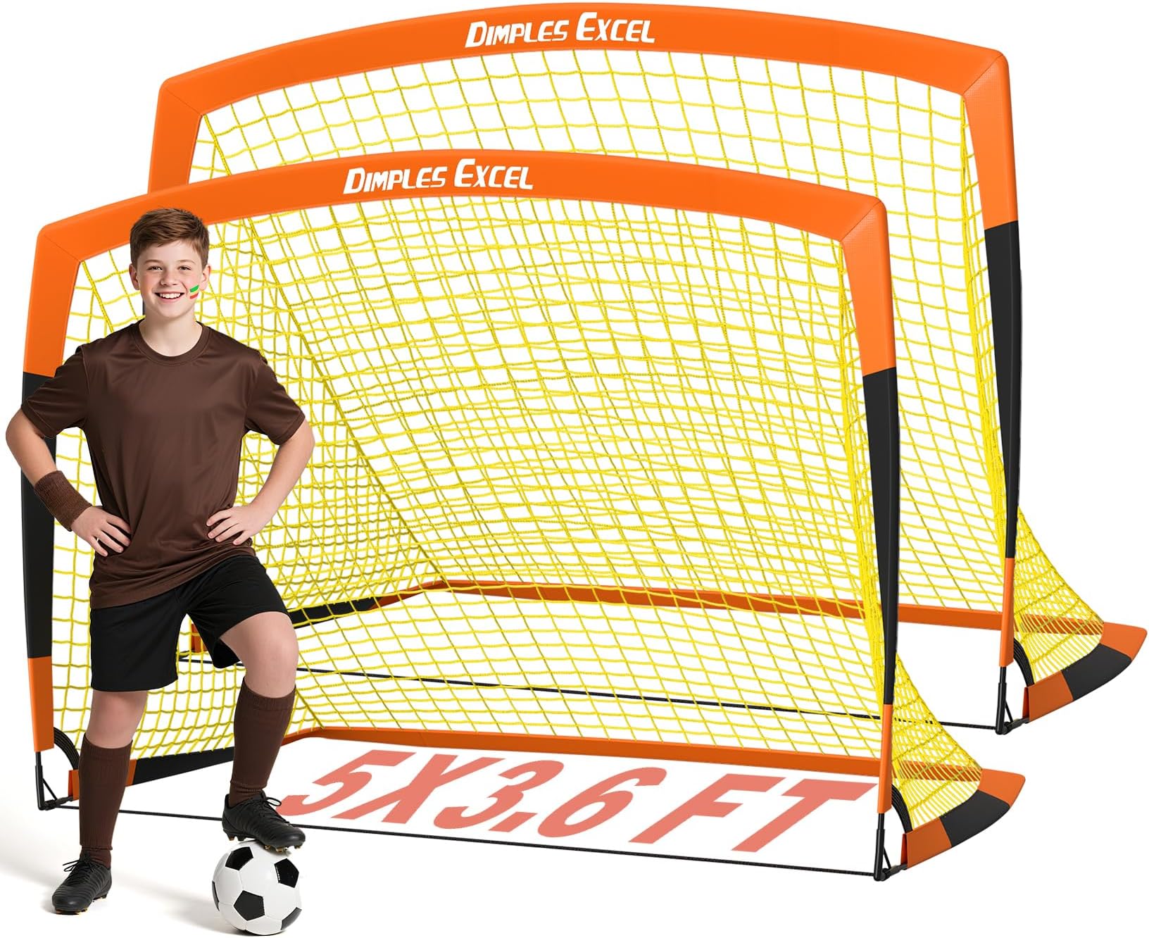 Dimples Excel Soccer Goals Kids Net for Backyard 7x5, 5x3.6, 4x3, 3x2.2 FT