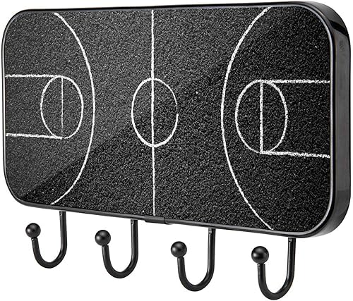 MUOOUM Ganchos para llaves con aislamiento para cancha de baloncesto urbana para decoración de pared con 4 ganchos para llaves, colgador de abrigos,