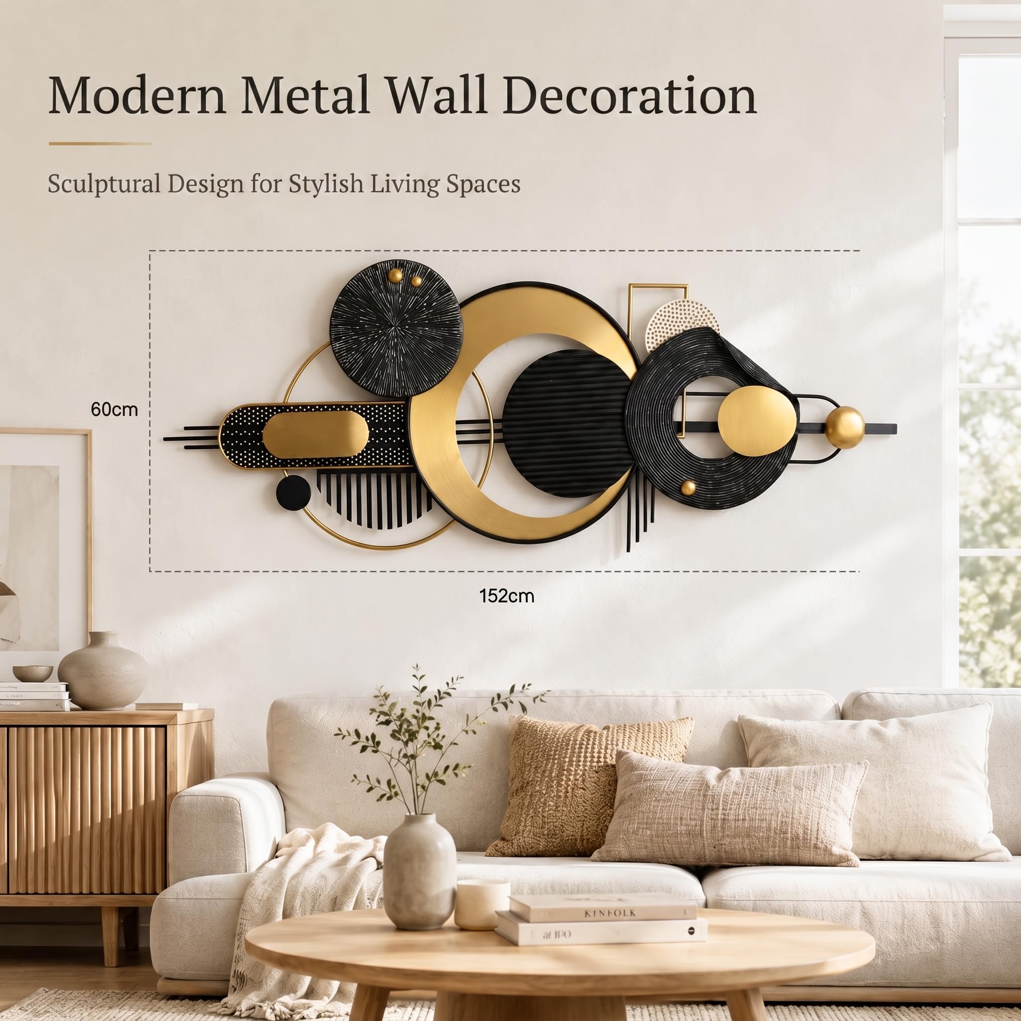 Adorno de Pared Metálico,Decoración Geométrica Abstracta 3D para | Decoración mural geométrica con,incluye kit de tornillos,apto para salón,dormitorio, cocina y oficina - 152CM