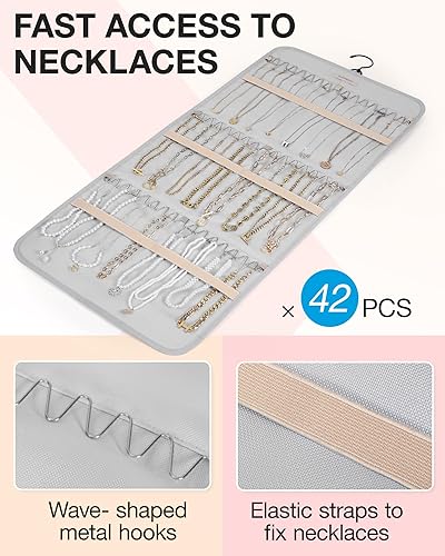 Miniatura 2 de BAGSMART Organizador de joyas colgante rollo de almacenamiento con ganchos de metal de doble cara para aretes, collares, anillos en el armario,