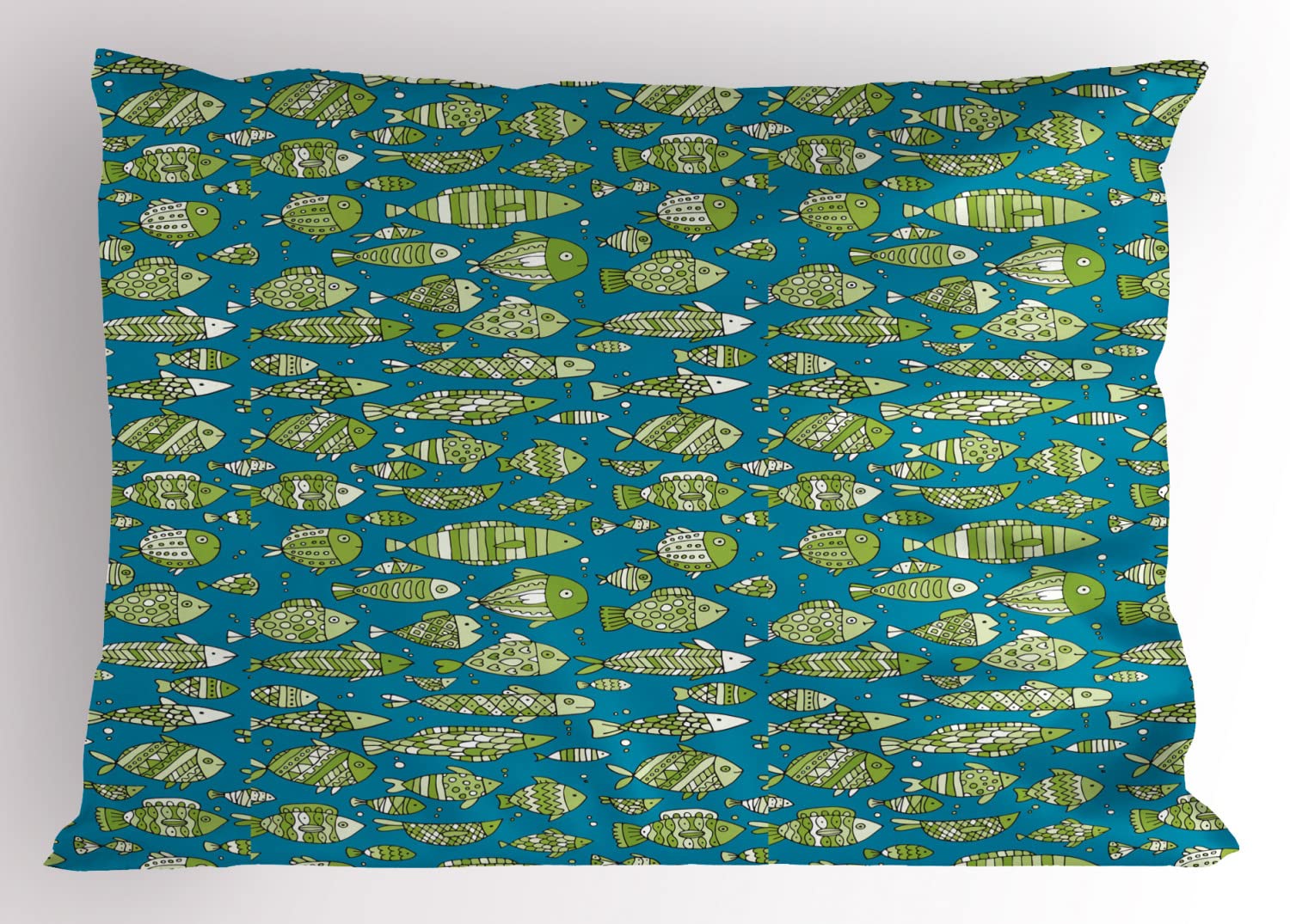 Lunarable Aquarium Pillow Sham Set of 2, Hand Drawn Like Fishes Illustration Designed in Various Patterns, Quality Microfiber Bedding Item for All Seasons, 30