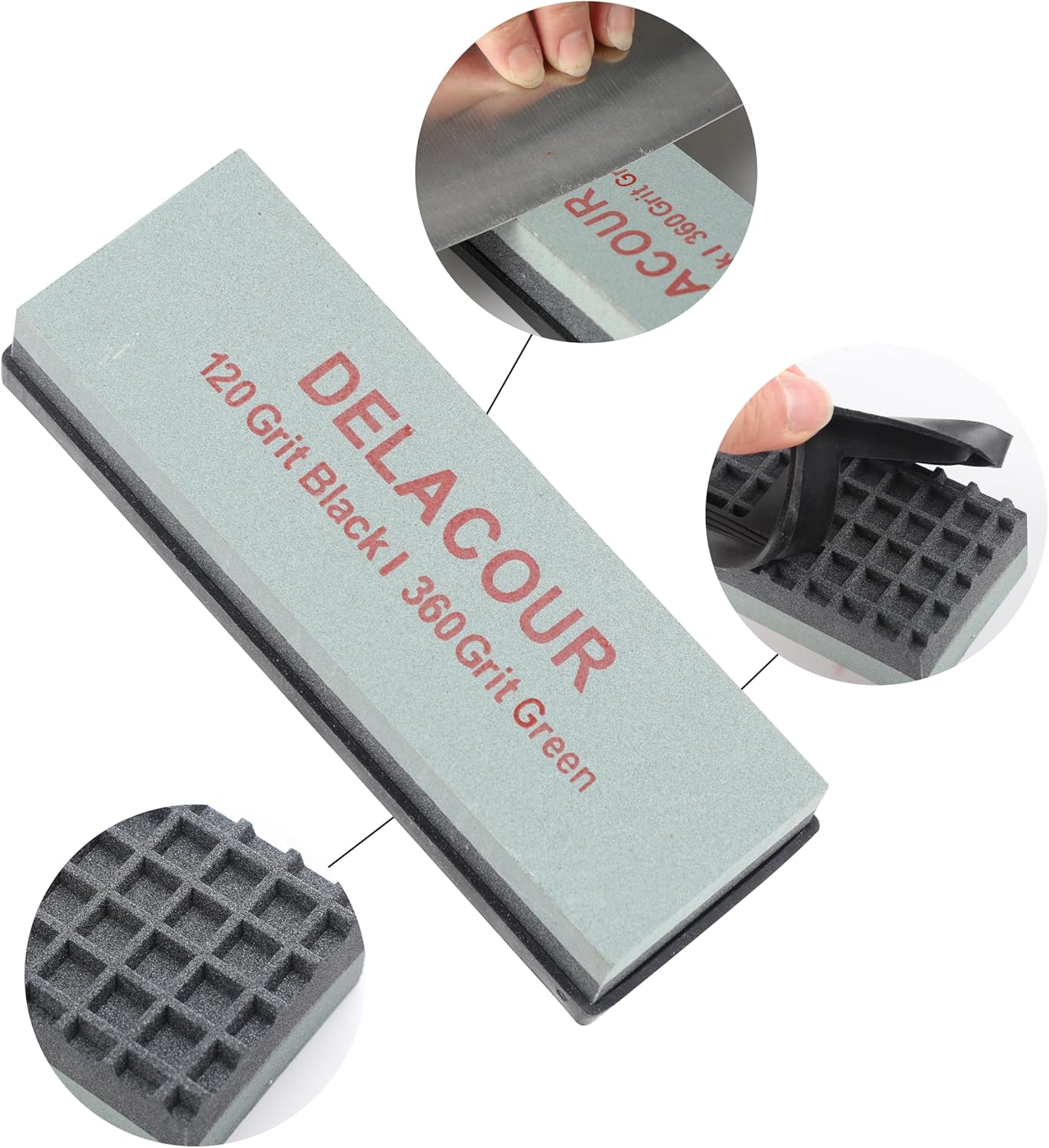 Delacour 7pcs sets Knife Sharpening Stone Kit, including 3pcs Dual Grit Whetstone White Corundum, Angle Guide,Self Adherent Cohesive Bandage and Cleaning Cloth,Polishing Combination