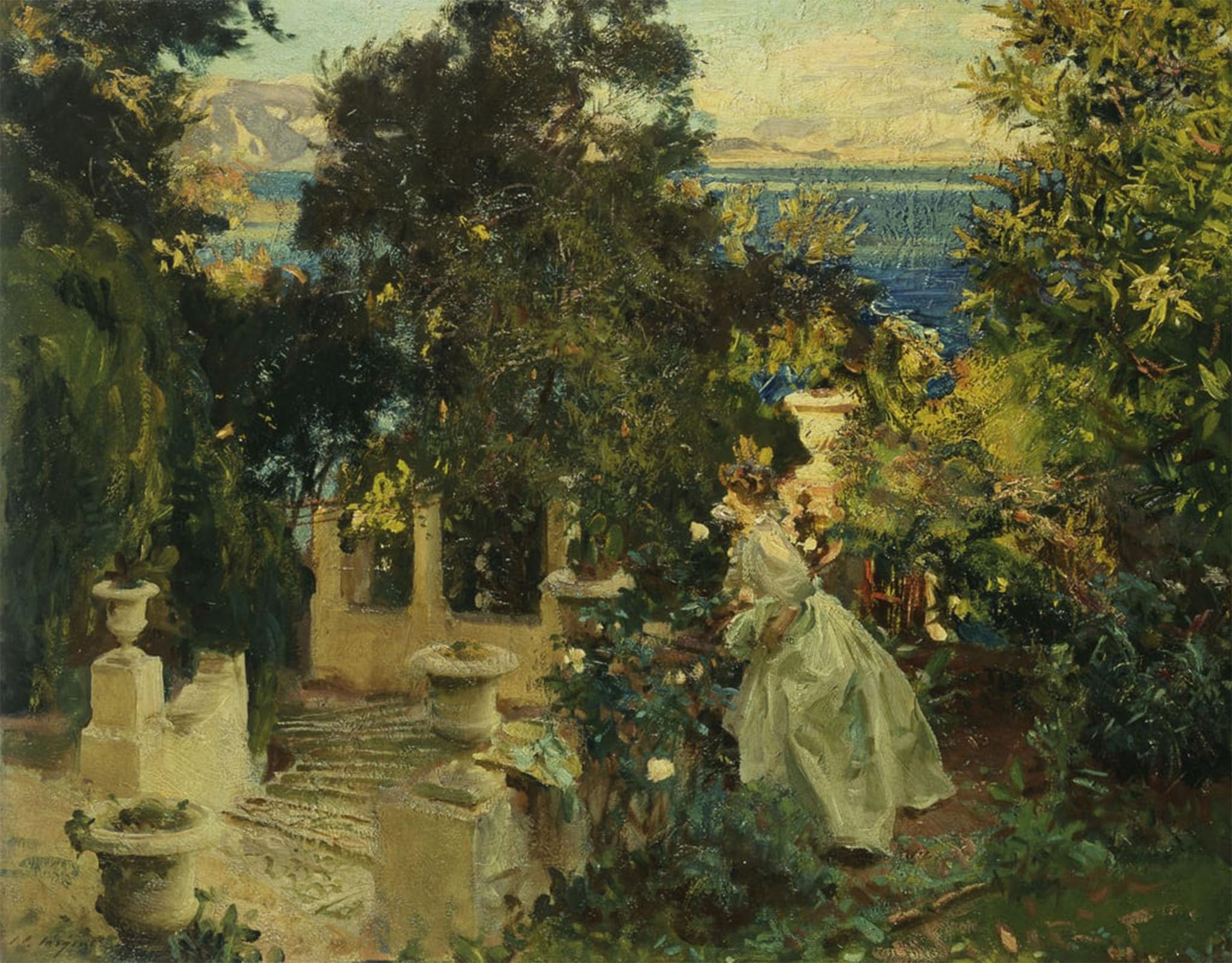 Cuadro de lienzo de un jardín en Corfú para transformar tu dormitorio con arte vintage 5