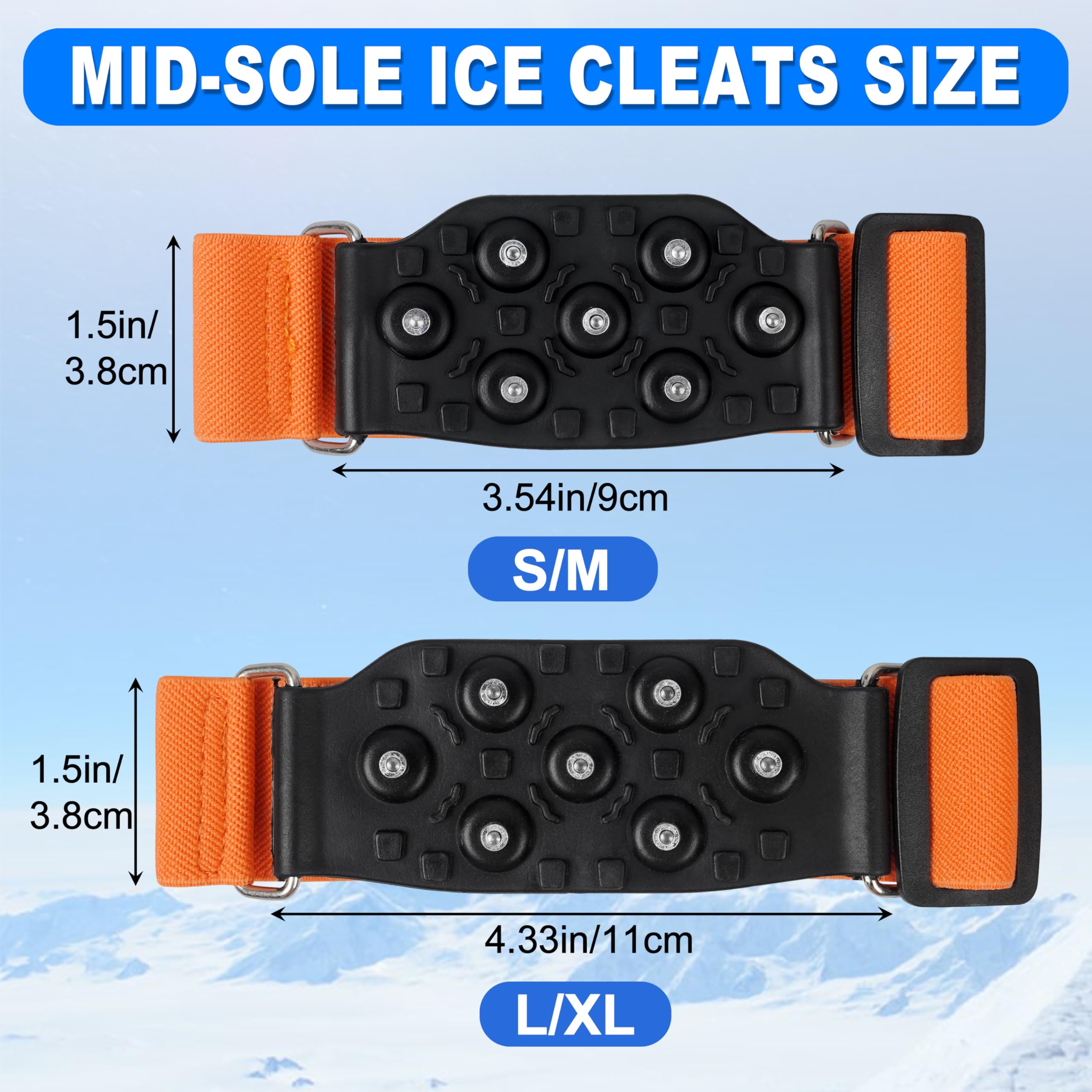 Crampons à glace à semelle intermédiaire pour chaussures et bottes - Crampons antidérapants avec sangles réglables - 7 clous en tungstène pour une prise en main sûre pour la marche, le jogging, la