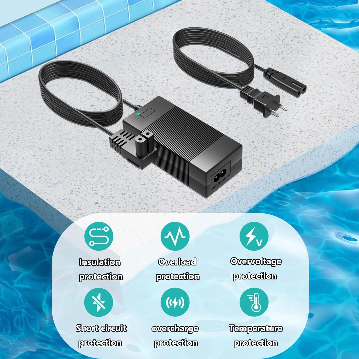 26V Charger Adapter Compatible with Seauto Crab CR & Zyerch SAT30 Robotic Pool Vacuum 21.6V Battery Cordless Pool Cleaner Power Supply Cord