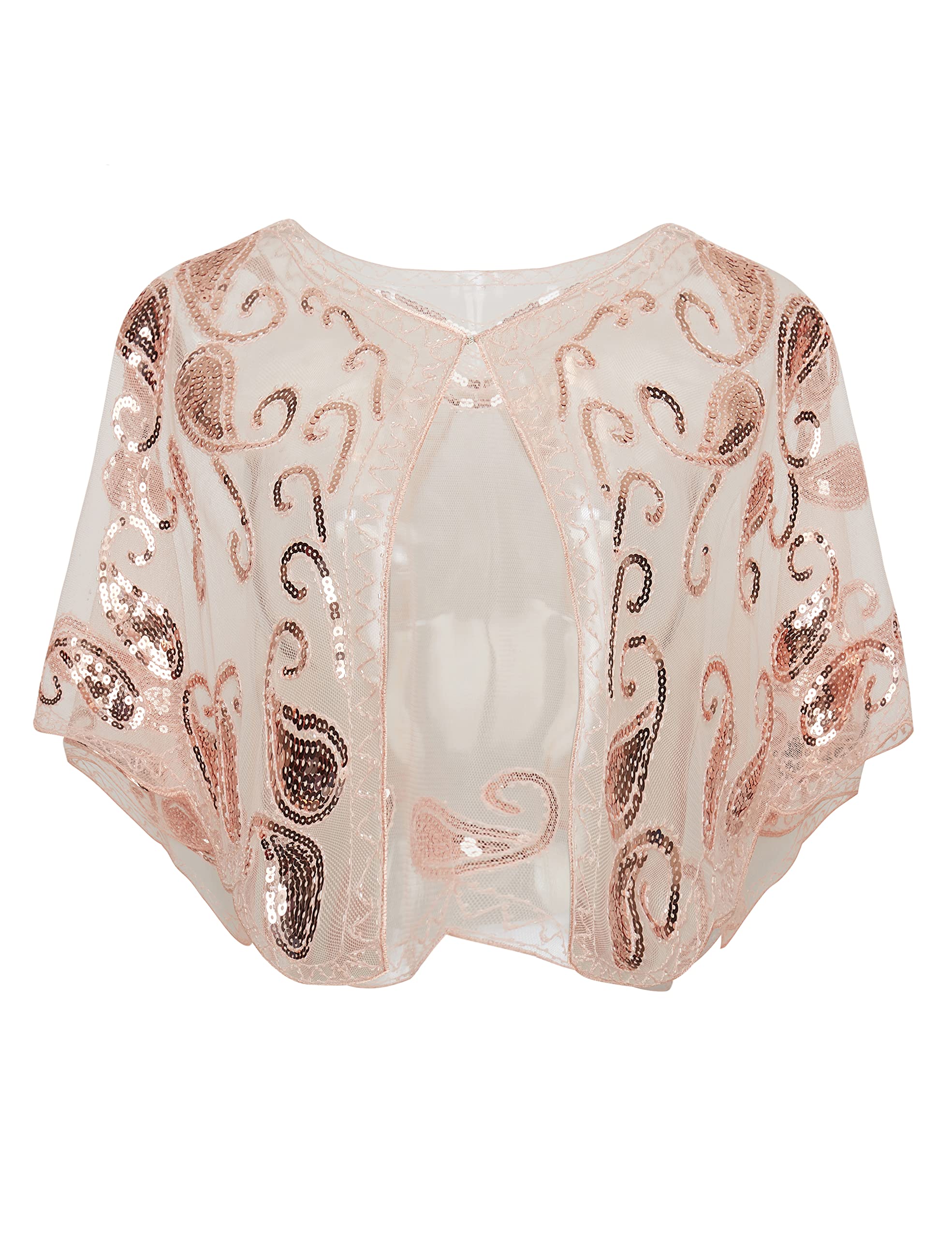 BABEYOND1920s Shawl Wraps Sequin Beaded Evening Cape Bridal Shawl Bolero Flapper Cover Up