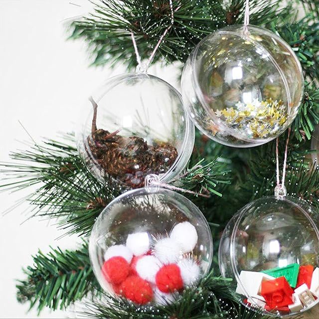 20Pcs Clear Baubles, 5CM Transparent Christmas Ball Clear Plastic Baubles Fillable Acrylic baubles Clear Christmas Tree Decorations Balls Christmas Baubles Ornament for Xmas Tree Wedding Party Decor