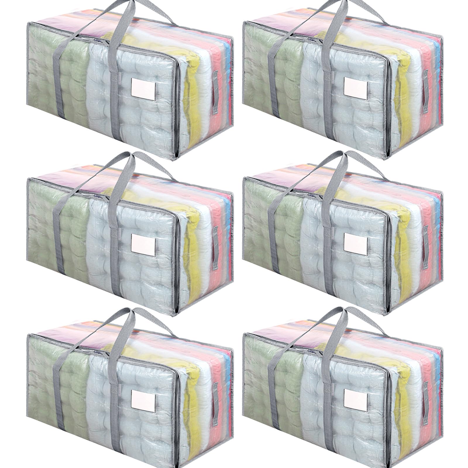 Dntorx 6 Pack 105L Clear Moving Bags Clothes Storage Bags Heavy Duty Moving Totes Packing Bags with Zips for Moving Clothes Bedding Duvet Toys Storage Gray