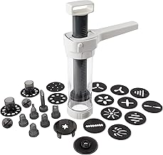 Dr. Oetker Pastry Press Including 12 Moulds and 6 Nozzles, Biscuit Press, High-Quality Syringe for Decorations, Biscuit Press with Large Capacity (Colour: White/Grey)