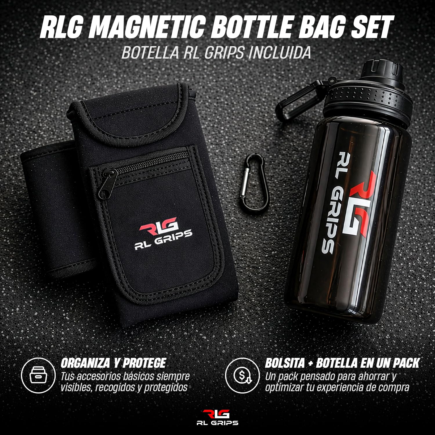RL Grips Bolsa Magnética Gym para Botella y Móvil – Funda Magnética Gimnasio con Imanes Potentes
