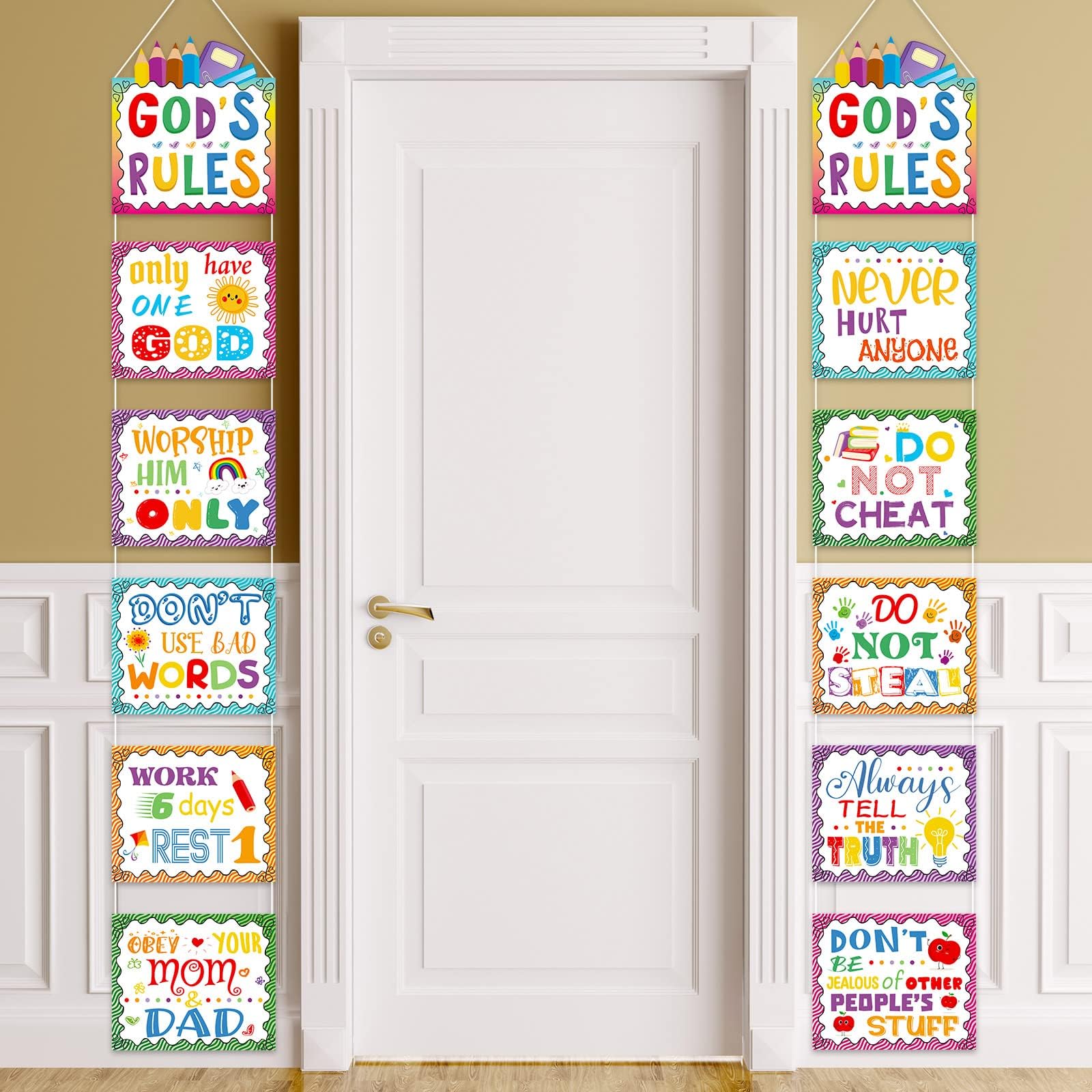 12 Pieces God's Rules Door Banners Classroom Bulletin Board