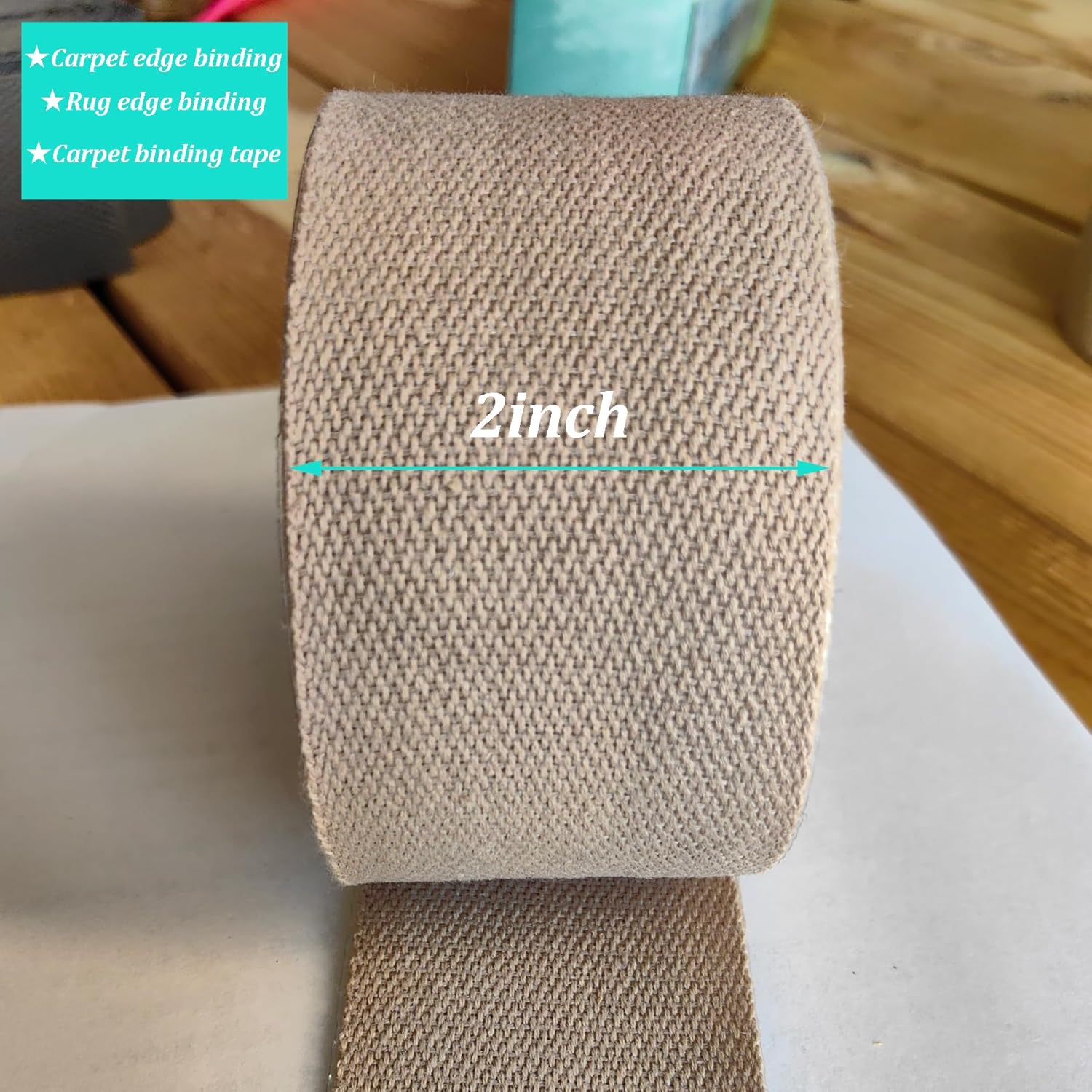 2Inch Cotton Self Adhering Binding Edge Bias Binding Webbing Ribbon for DIY Carpet Rug Repair Craft Sewing 10Yard (Off White with Adhesive)