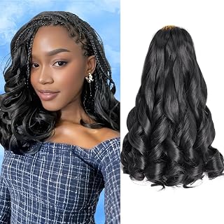 French Curls Braided Hair 12 Inch 8 Packs Moored Loose Wave Bounce Braiding Hair Braid Curly Synthetic Hair Extensions For Braiding (1B)