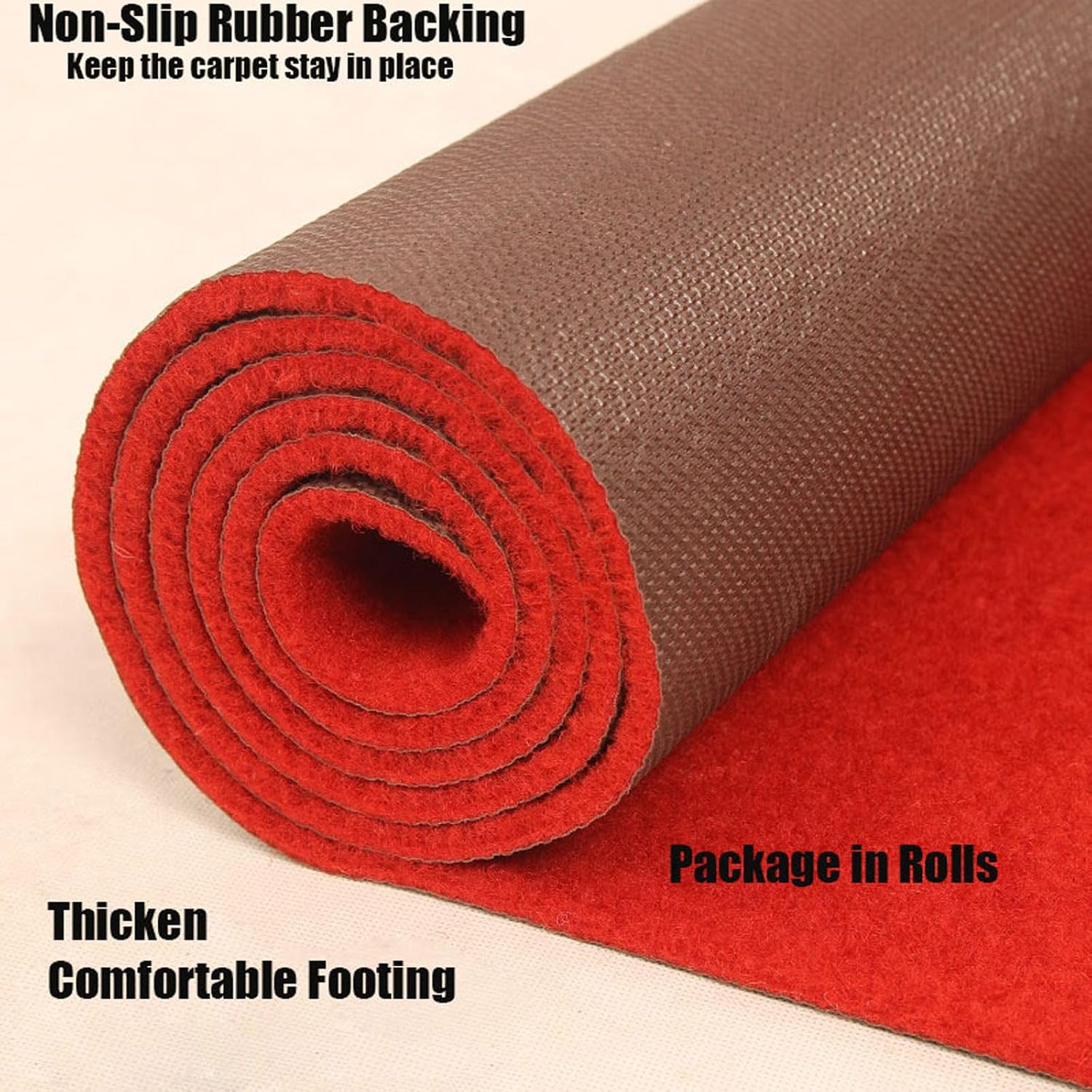 Red Carpet Runner for Party, 3 x 30 Ft, Roll-Packed with Non-Slip Backing, Heavy-Duty & Reusable Runway Rug for Event and Hollywood Party, Wedding