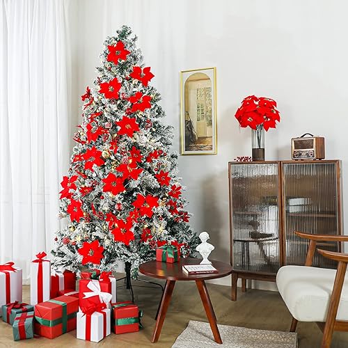 Miniatura 4 de Luyue 12 cabezas de flores artificiales de Pascua rojas, 12 bayas rojas, adorno decorativo de Navidad, decoración floral falsa para decoración de