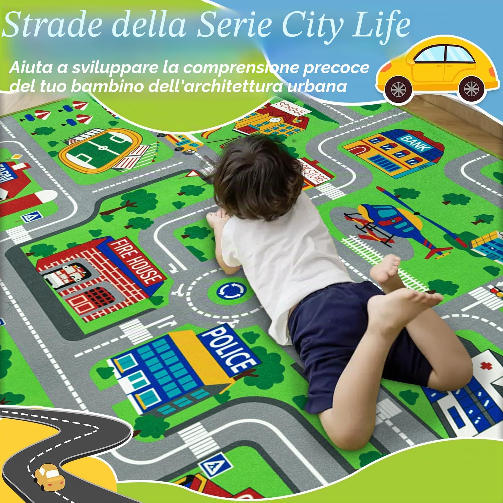 Capslpad Tappeto da gioco per bambini, 200 x 300 cm, antiscivolo, adatto per la cameretta dei bambini, camera da letto, sala giochi, verde