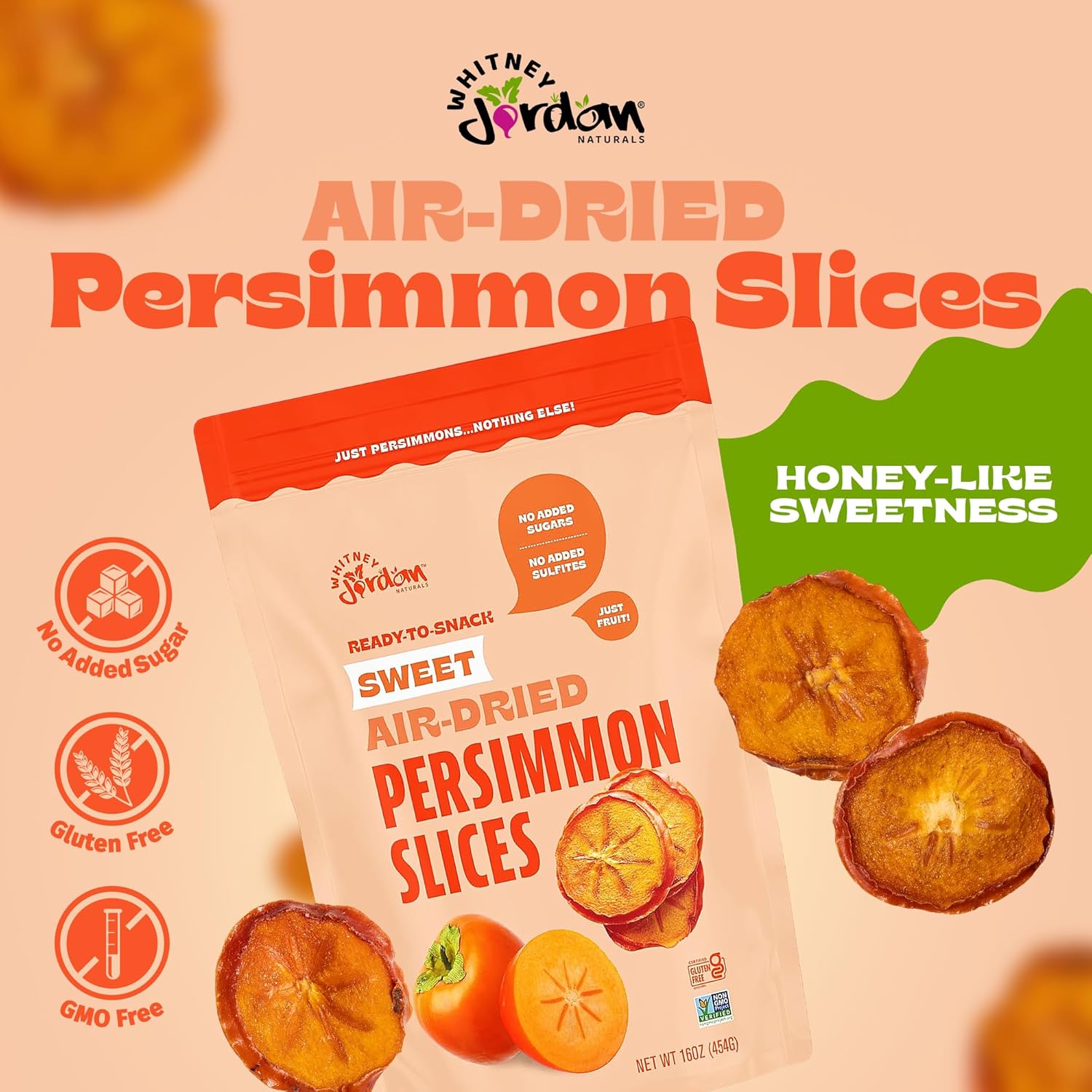 Whitney Jordan Naturals Air-Dried Persimmon Slices 2 Oz, Pack of 10 - Dried Fruit Snack Made from Real Persimmons - No Sugar Added, Gluten-Free, Vegan, Chewy Fruit for Healthy Snacking On-the-Go - Image 3