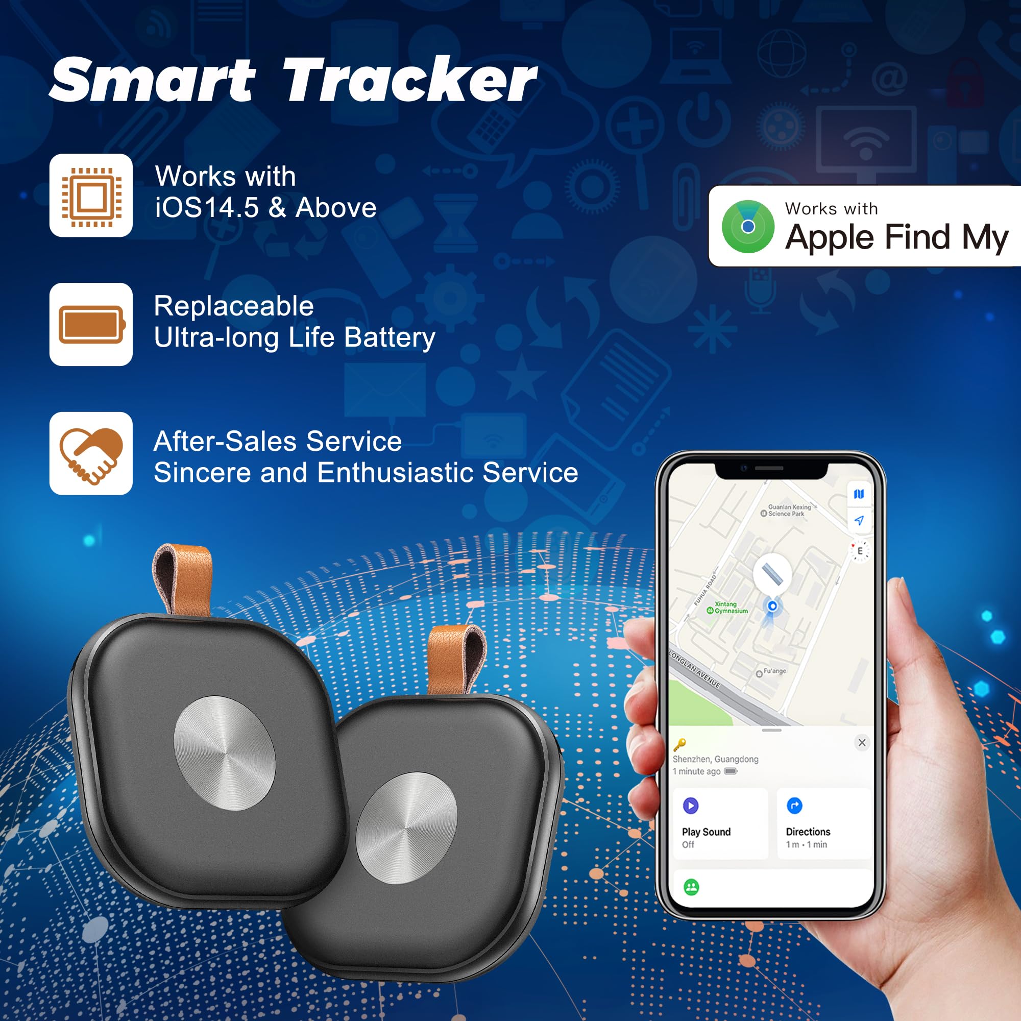 Air Tracker, Key Finder Works with Find My App (iOS Only), Bluetooth Tracker Smart Tag with Holder Keychain for Keys, Luggage, Suitcases, Key Finder Locator with Sound, Worldwide Tracking Tag -2 Pack