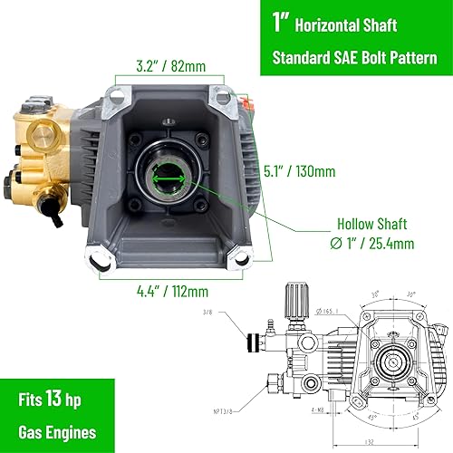Miniatura 3 de Canpump Bomba de lavado a presión CF 3257 G - 3200 PSI, 5.7 GPM, eje de 1 pulgada, descargador horizontal, triplex, descargador externo - Bomba de