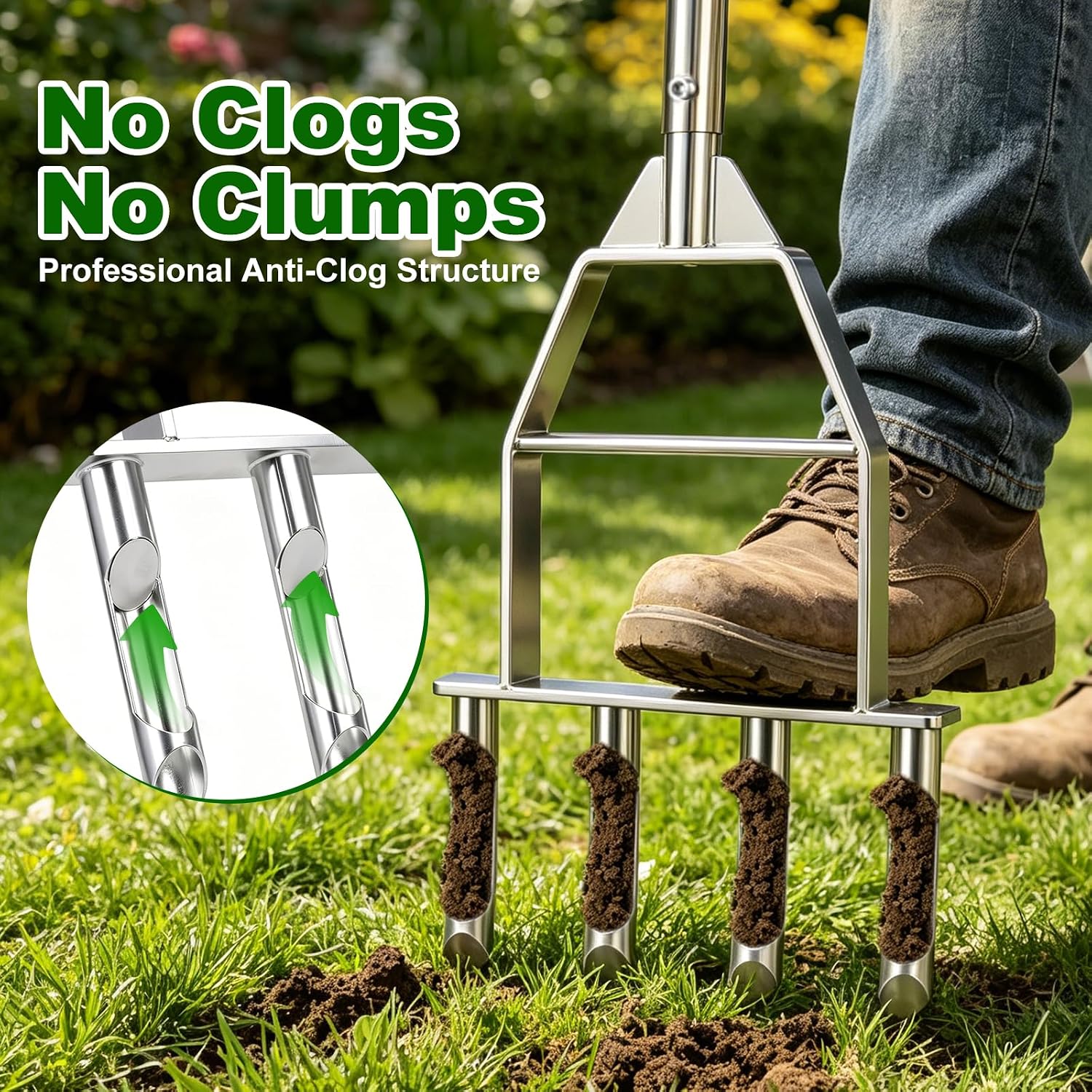 Lawn Aerator Tool,Manual Core Aerator Lawn Tool,Lawn Coring Aerator,Plug Aerator Tool with Soft Rubber Grip, Yard Plug Aerator for Lawn Care Compacted Soil (4 Corer)