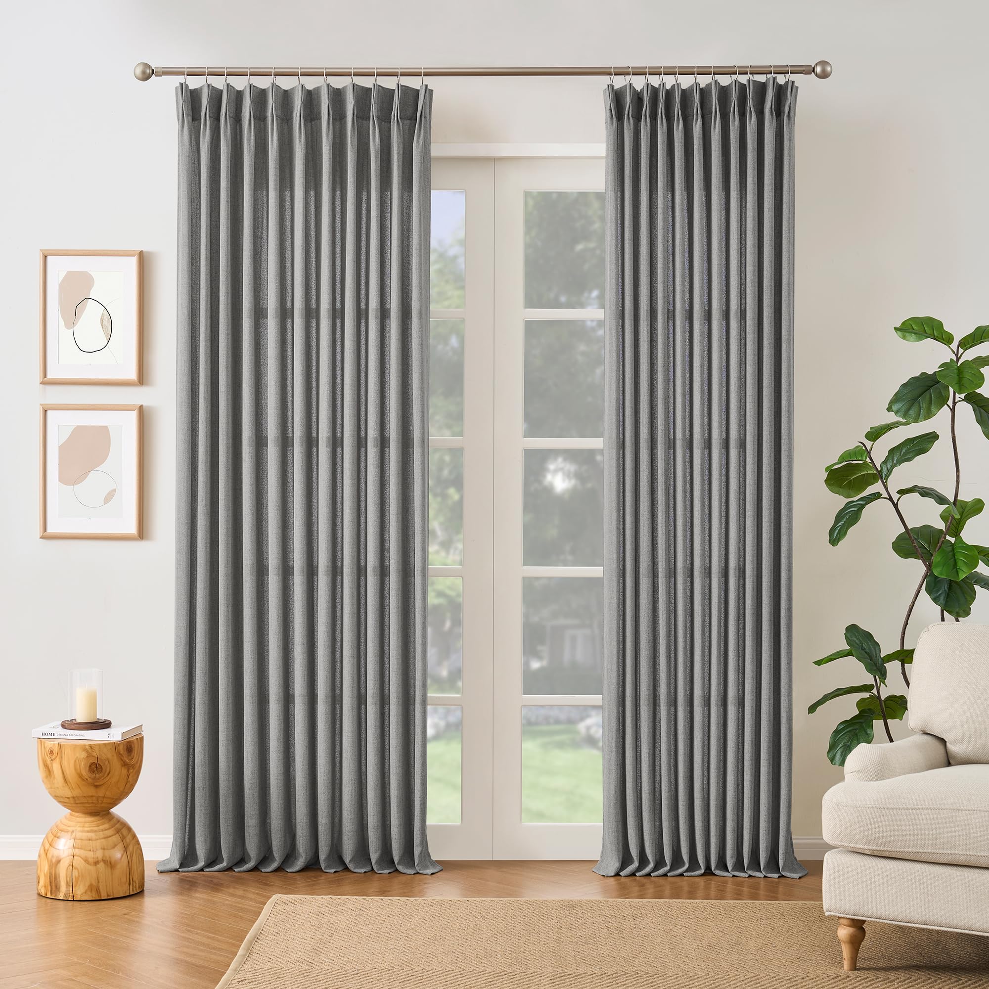 RAIN CITY Grey Pinch Pleated Sheer Curtains 90 Inches Long 2 Panels 70x90
