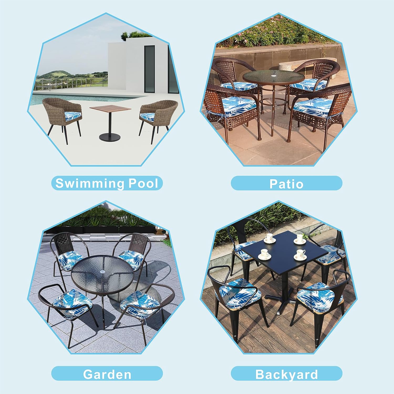 Patio Chair Cushions with Ties Outdoor Chair Cushions Set of 2 for Dining Chairs Outdoor Cushions for Patio Furniture Home Garden 16 * 17 Inch Waterproof