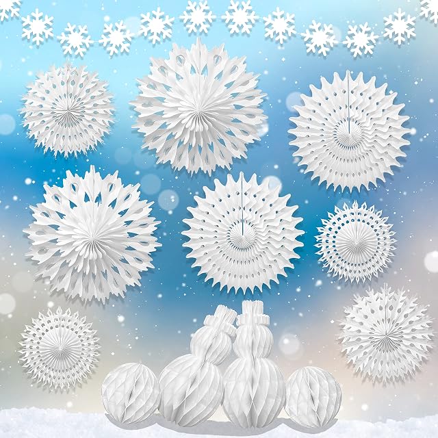 Premium Reusable Paper Christmas Decorations - White Christmas Decorations - Christmas Hanging Decorations - Christmas Decoration Pack - Winter Wonderland Decorations - Christmas Decorations Indoor