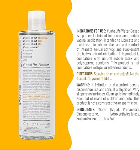 Miniatura 9 de Lube Life Lubricante personal a base de agua, paquete de 3, lubricante a base de agua para hombres, mujeres y parejas, no mancha, 3 x 2 onzas