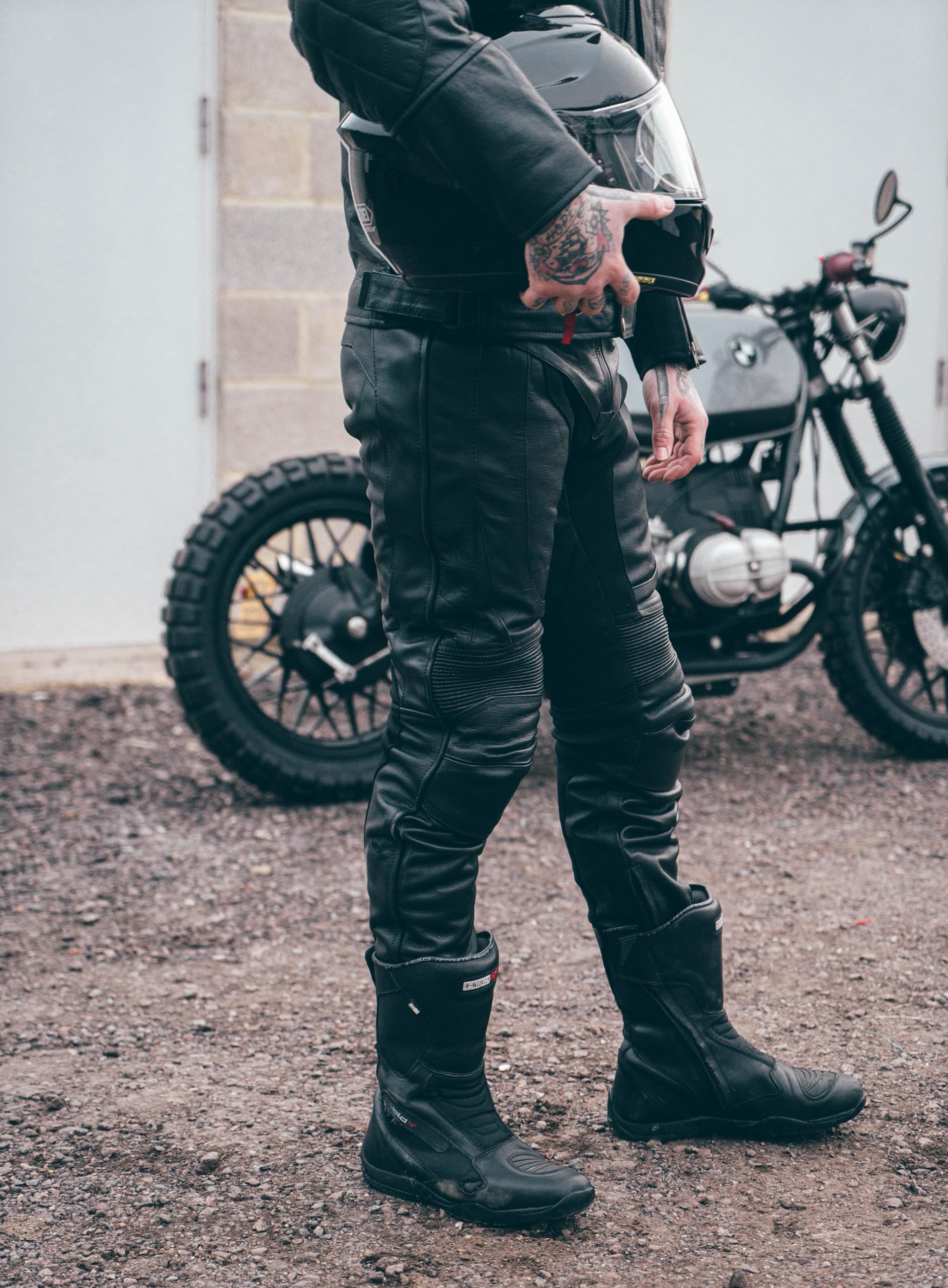 Texpeed Pantalon moto cuir homme - De tourisme en cuir pour moto Cruiser racing avec protection authentique biker CE armor (EN 1621-1) Noir - (M Taille/Jambe Courte)