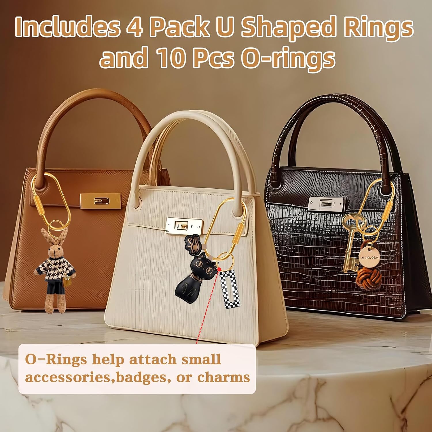 Muitcdo Brass Key Rings Bulk, Gold Key Chain Organizer Holder for Men Women with Secure Screw Locking, Cute Purse Bag Charms for Handbags, Small Carabiner Clip for Dog Leash Pet Tags (4 Pack)