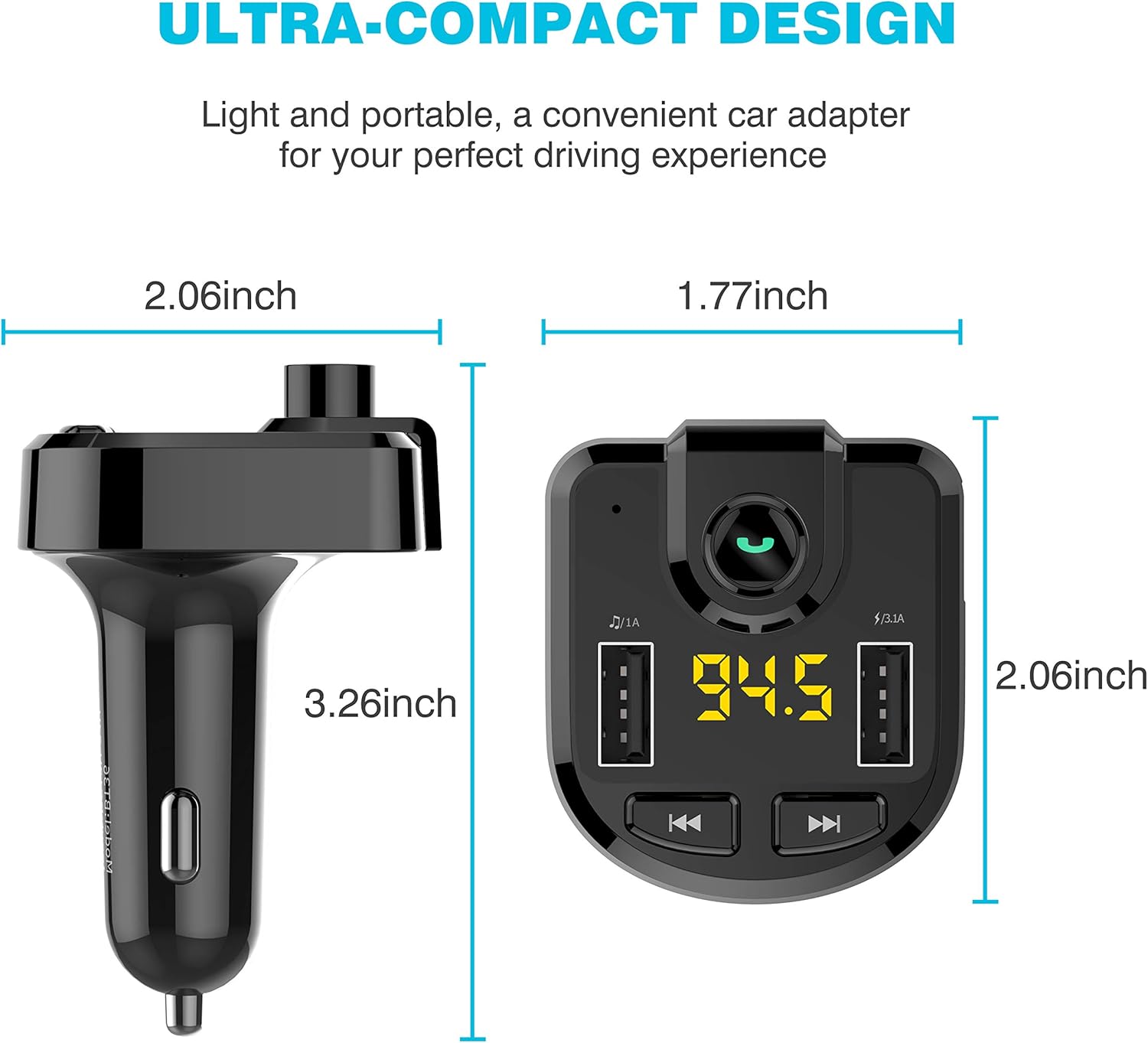 Bluetooth FM Transmitter for Car, Wireless FM Transmitter Radio Receiver Adapter Car Kit with Dual USB Car Charging Ports, Hands Free Calling, Music Player Support TF/SD Card, USB Disk : Electronics