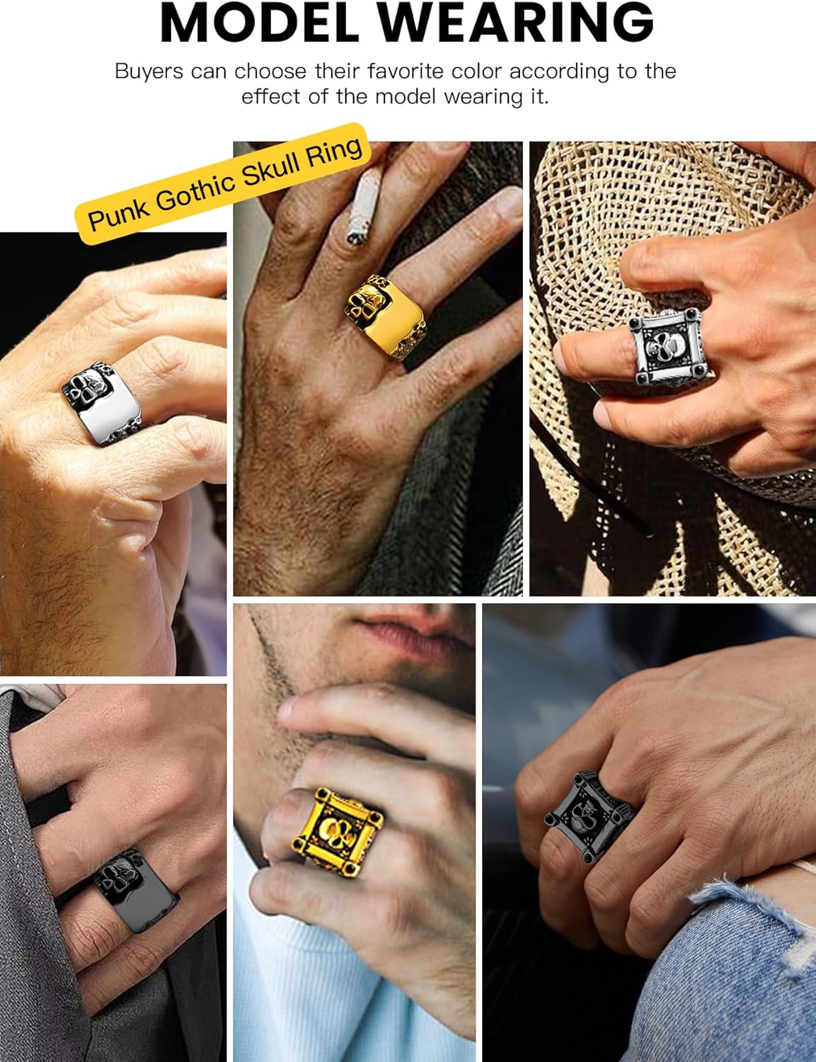 Cool Retro Skull Rings 316L Stainless Steel/18K Gold/Black Gothic Skull Band Rings Faith Jewelry for Men Women, Size7-14 with Gift Box - Image 2