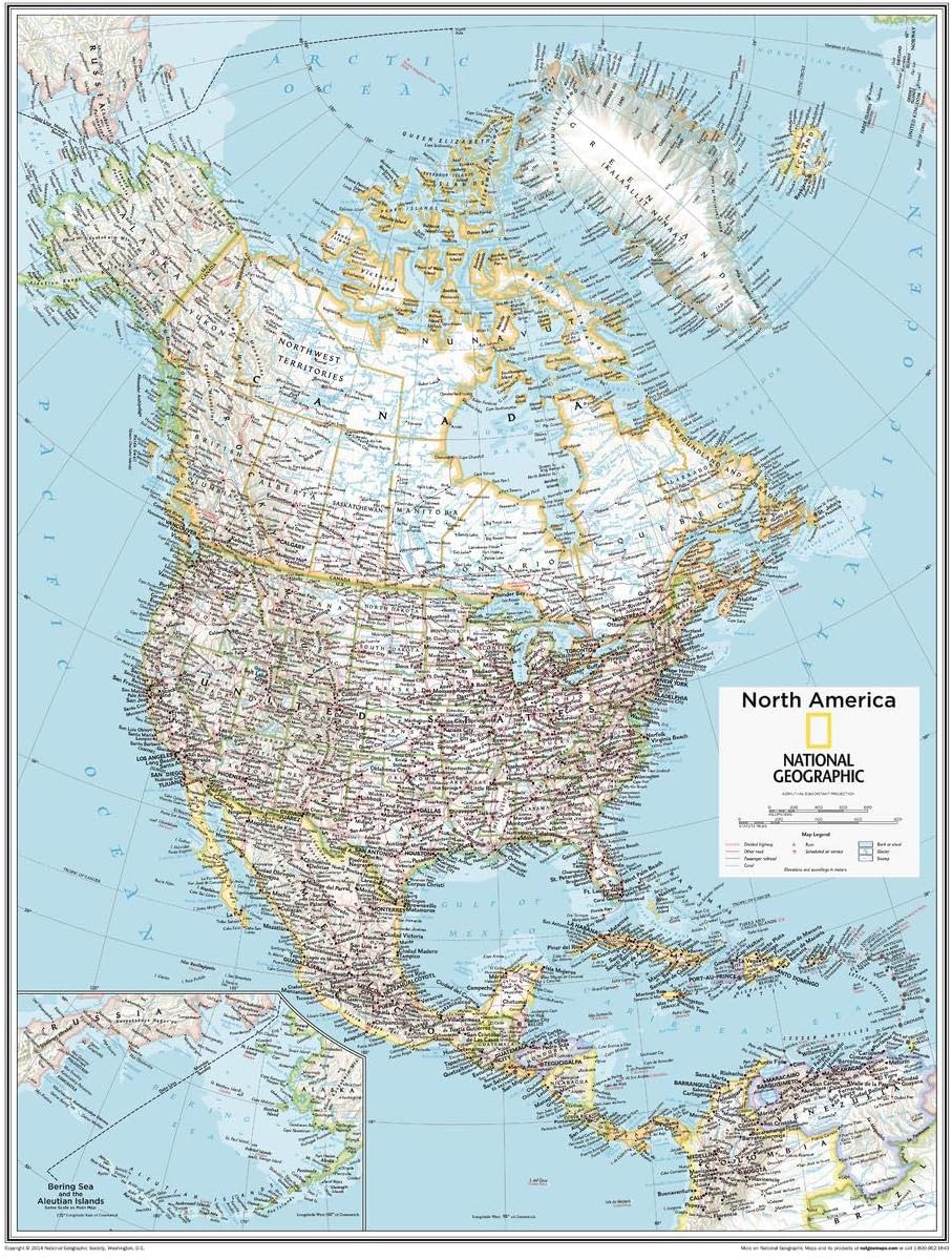 National Geographic: North America Political Wall Map - 22 x 28 inches - Laminated