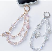 JANDM 2PCS Beaded Crystal Phone Charm Strap Wrist Bracelet Hands-Free Butterfly Flower KeyChain Lanyard for Purse Bag Wallet