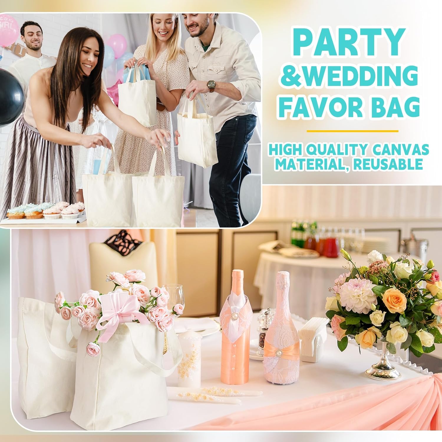 Amylove Mini Tote Bag Sublimation Blank Canvas Tote Bags Reusable Grocery Luggage DIY Sack Goody for Party Event(8 x 10 x 4 Inch,Natural Color,24 Pcs) - Image 5