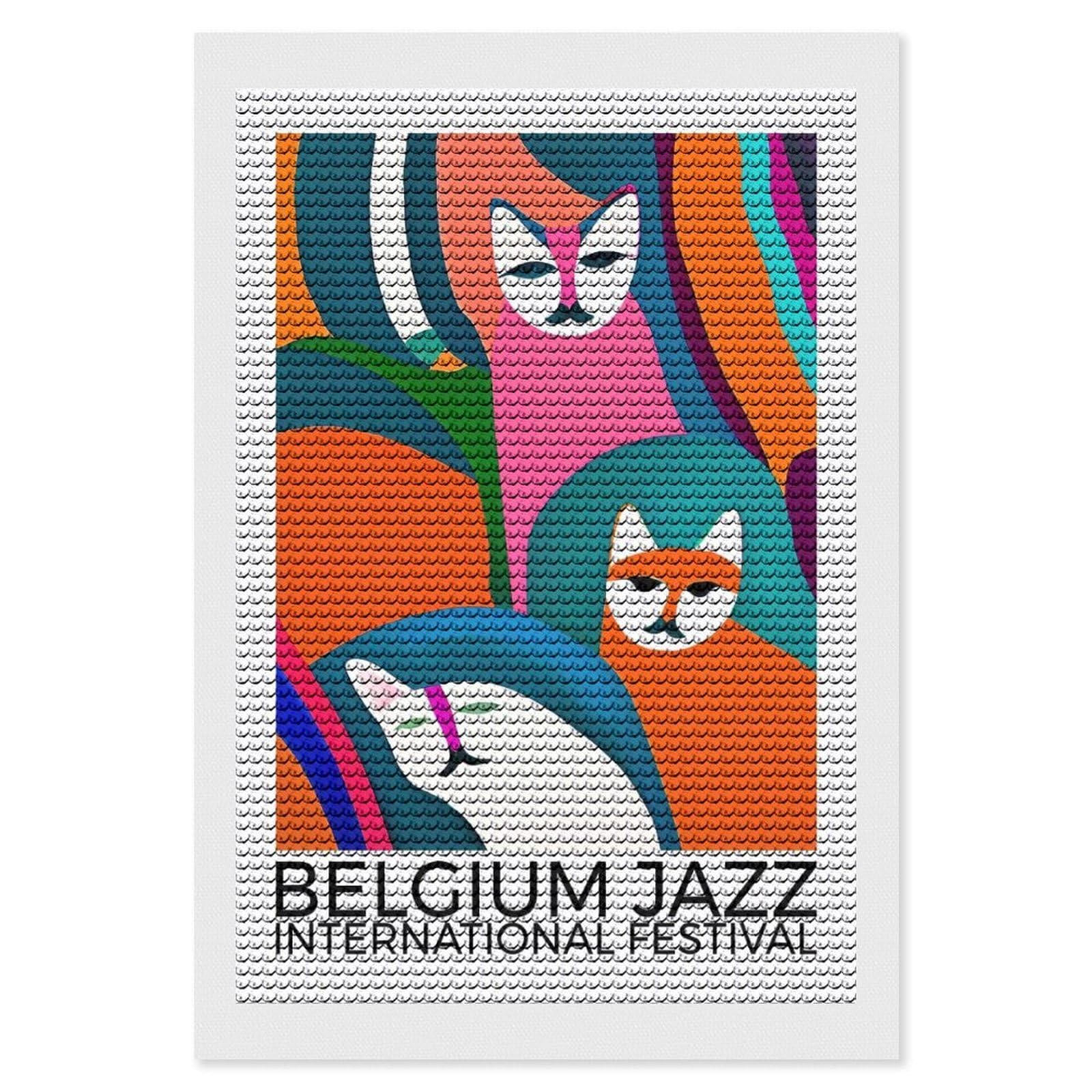 Junmoney Belgium Jazz Festival Diamond Art Kit 8"x12", Gift Idea, for Family Craft Time, Mindful Craft Activity, Boho Decor, Relaxing DIY Hobby