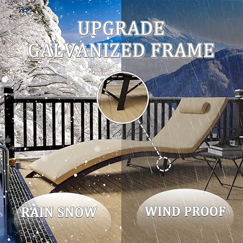 Miniatura 6 de Kullavik Lounge Chair for Outside,3 Pieces Chaise Lounge Outdoor Folding Pool Lounge Chairs Including Table Rattan Patio Furniture Set,Khaki