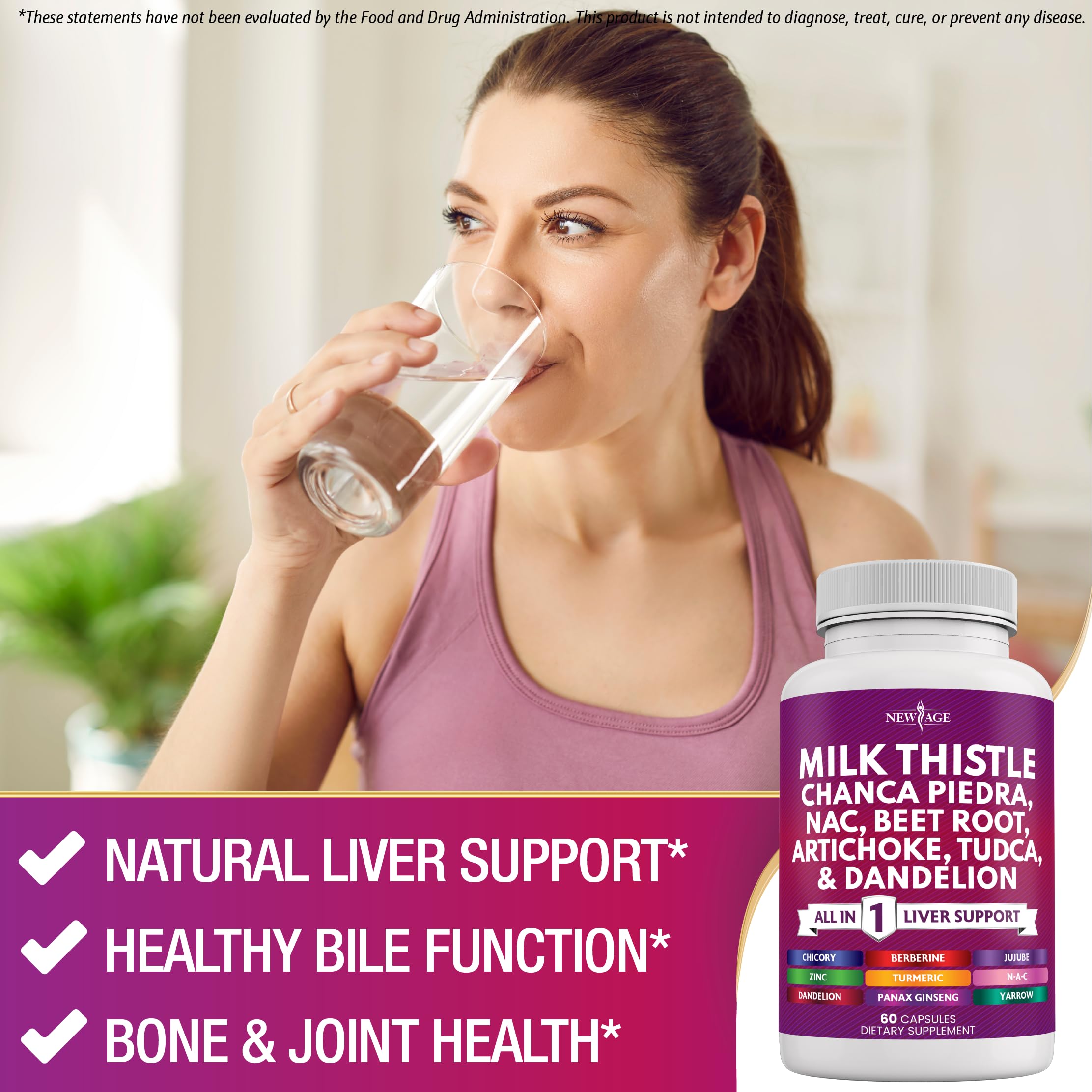 NEW AGE Milk Thistle NAC Chanca Piedra Beet Root Artichoke Dandelion Root Astragalus - Plus TUDCA & Ginger - 120 Count — Amazon image 3